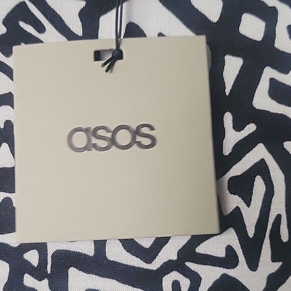 NWT ASOS Bodycon Dress Sexy Black White Geometric Abstract Midi Fitted XS 2 - Picture 5 of 7